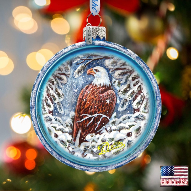 Eagle Cut Ball Glass Ornament by G. DeBrekht – Wildlife Holiday Decor – 764-121