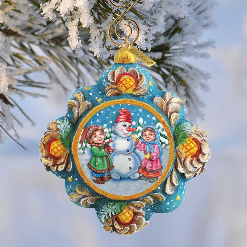 Frosted Story Sculpted Hand-Painted Christmas Ornament by G. DeBrekht – Christmas Santa Snowman Decor – 6102522