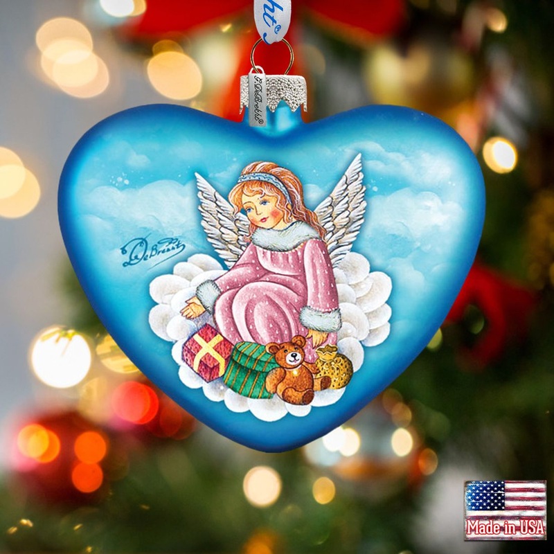 Guardian Angel Heart Glass Ornament by G. DeBrekht – Nativity Holiday Decor – 744-022