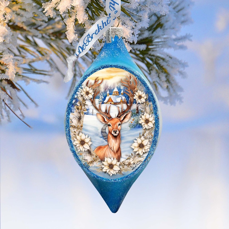 Majestic Forest Deer Drop Glass Ornament by G. Debrekht – Wildlife Holiday Decor – 757-047
