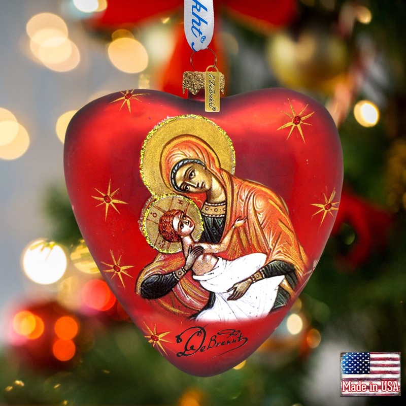 Mary and Jesus Heart Glass Ornament by G. DeBrekht – Nativity Holiday Decor – 73231