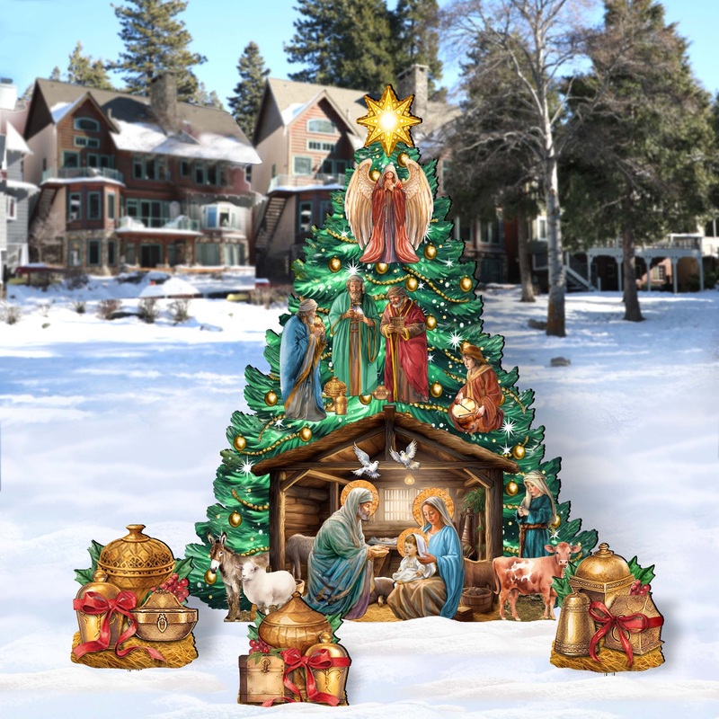 Nativity-Themed Christmas Tree Set Outdoor Indoor Dcor Wooden Christmas Decoration by G. Debrekht Christmas Dcor – 8191503-3F-G