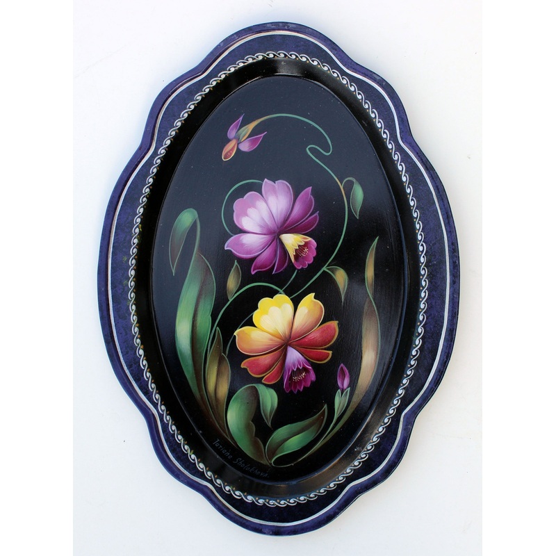 One-of-a-Kind Authentic Zhostovo Metal Tray Hand-Painted by Tatiana Sholokhova 13 x 95 – Functional Kitchenware for Table and Unique Wall Decor