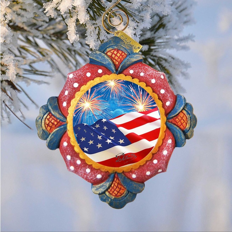 Patriotic Fireworks Sculpted Hand-Painted Christmas Ornament by G. DeBrekht – American Christmas Decor – 6103403