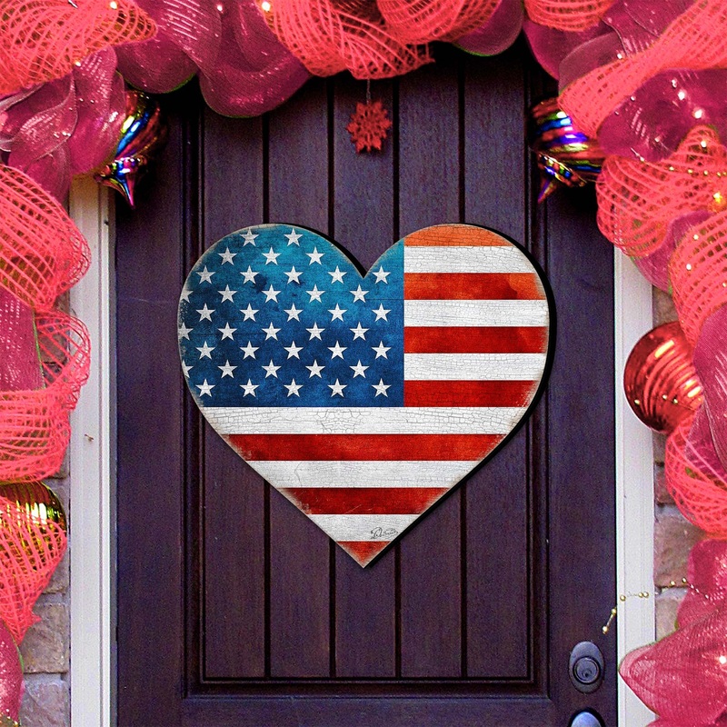 Patriotic Heart Decorative Holiday Door Decor – American Christmas Decor – 8187130-2H