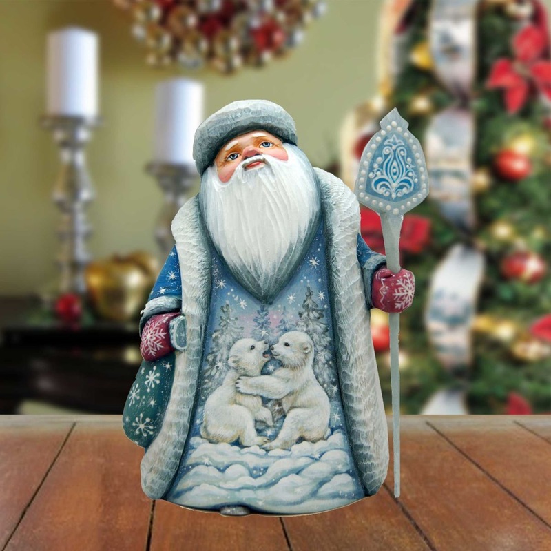 Playful Bears Santa Hand-Painted WOODCARVED Masterpiece by G. DeBrekht – Wildlife Holiday Decor – 2821479 *** PRE-ORDER – Handmade Just for You! ***