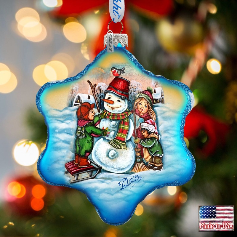 Playful Snowman Glass Ornament by G. DeBrekht – Christmas Santa Snowman Decor – 754-202