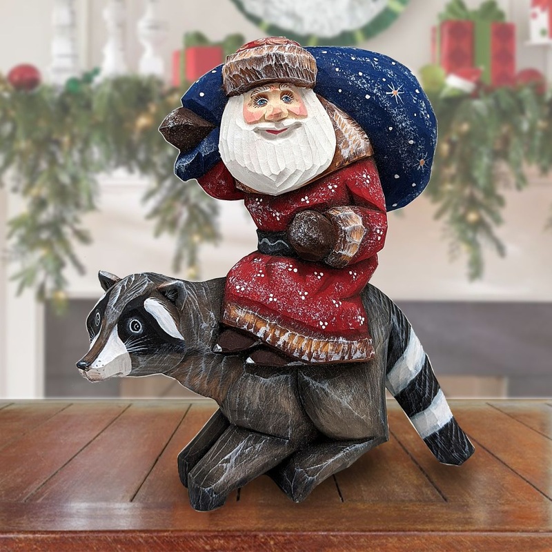 Raccoon Santa Hand-Painted WOODCARVED Masterpiece by G. DeBrekht – Wildlife Holiday Decor – 820025 *** PRE-ORDER – Handmade Just for You! ***