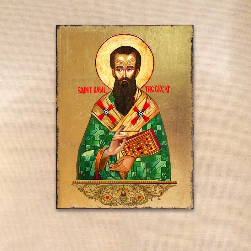 Saint Basil Wooden Gold Plated Religious Christian Sacred Icon – Inspirational Icon Decor – 85053