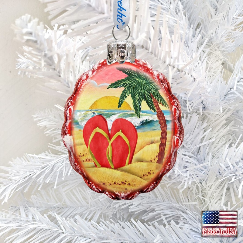 Sandals on Beach Mercury Glass Ornament by G. DeBrekht – Coastal Holiday Decor – 777376