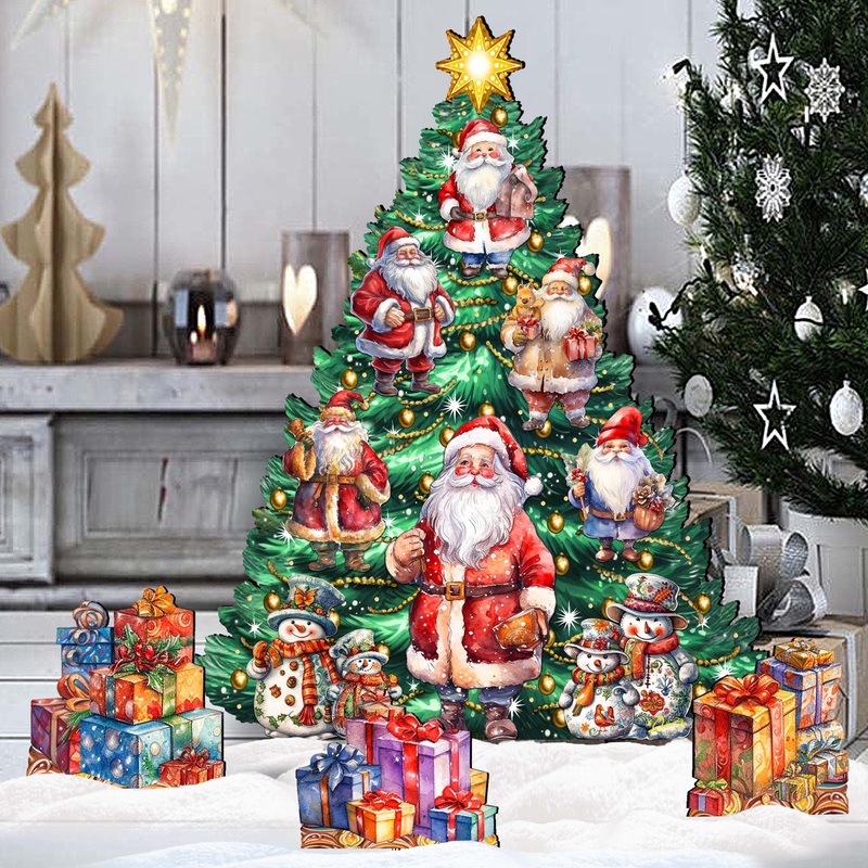 Santa Claus-Themed Christmas Tree Set Outdoor Indoor Dcor Wooden Christmas Decoration by G. Debrekht Christmas Dcor – 8191516F-G