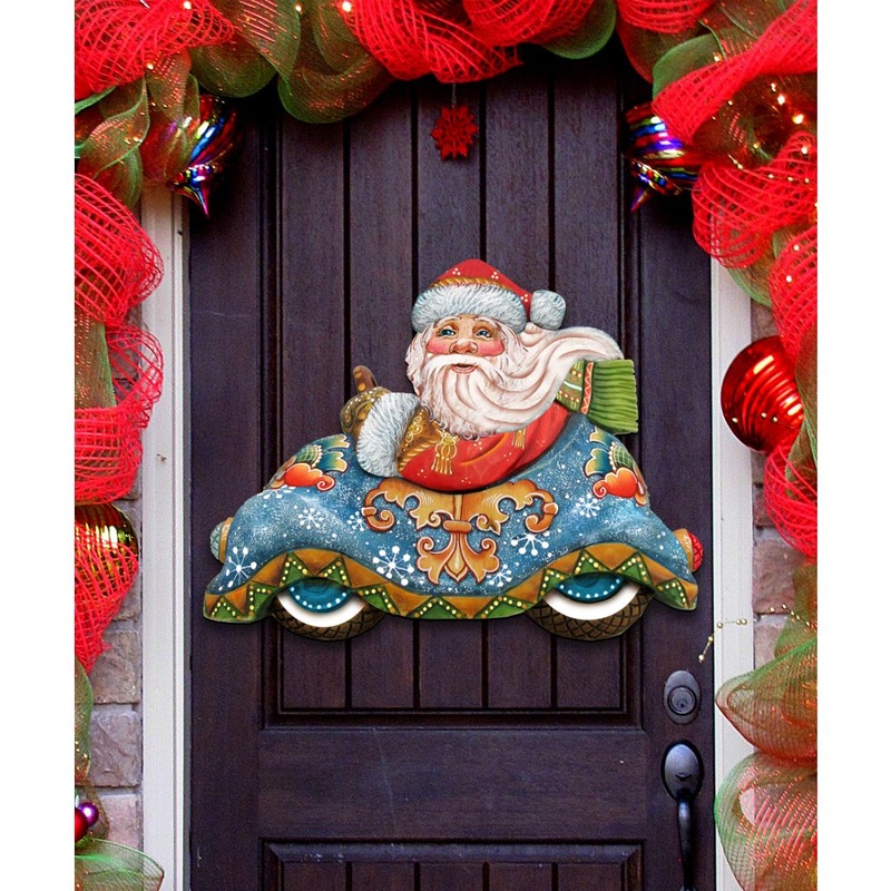 Santa In the Car Christmas Door Decor by G. DeBrekht – Christmas Santa Snowman Decor – 8112045H