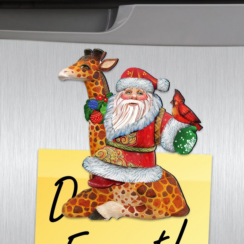 Santa On Giraffe Shaped Refrigerator Magnets Set of 3
