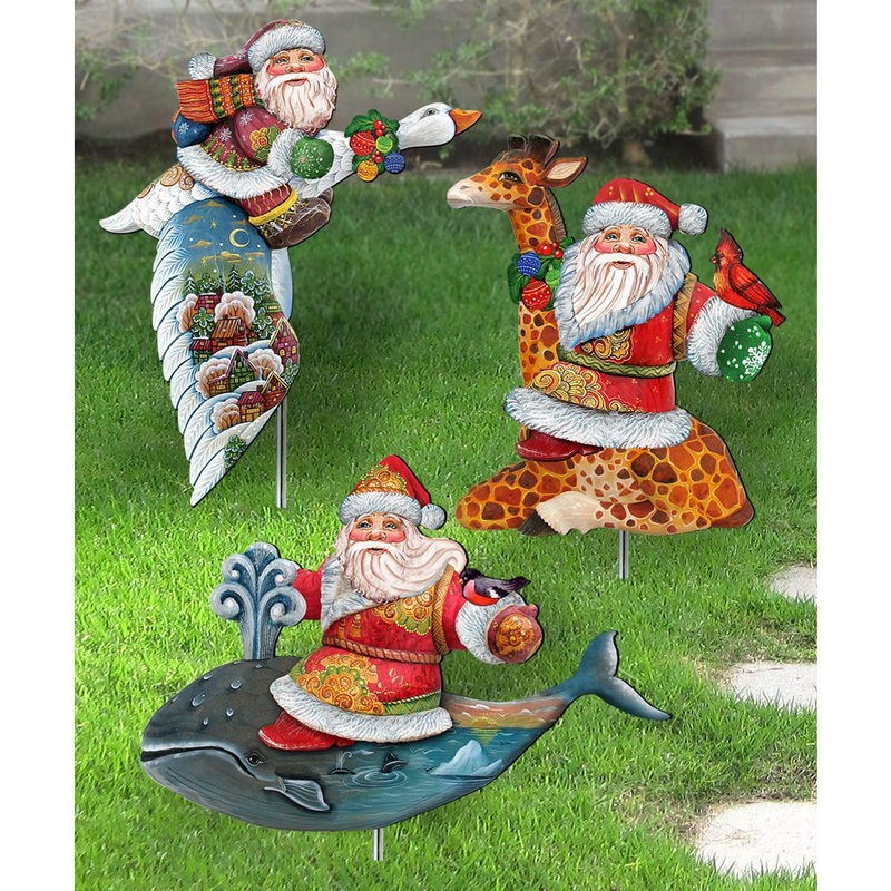 Santa Outdoor Walkway Outdoor Garden Decor Set of 3 by G. DeBrekht – Christmas Decor – 8120123MS3