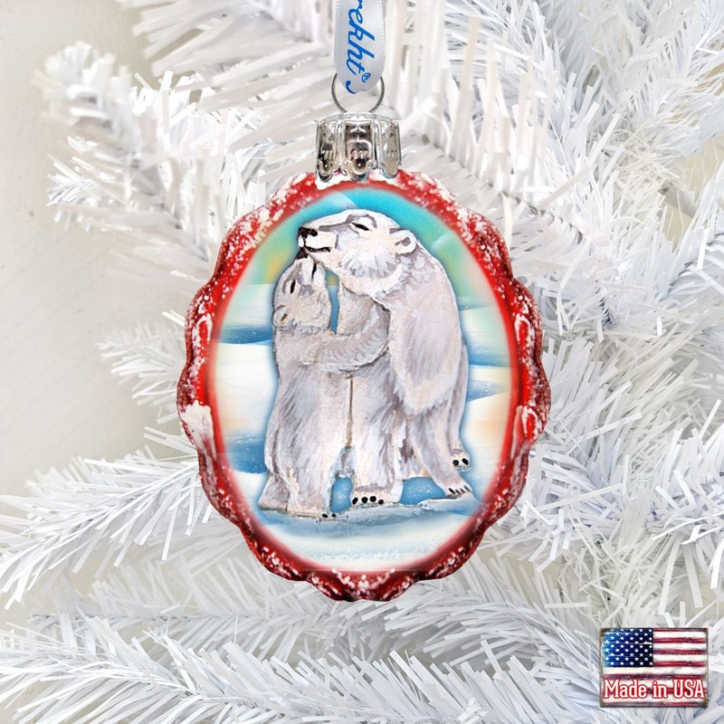 Santa Polar Bear Cubs Mercury Glass Ornament by G. DeBrekht – Wildlife Holiday Decor – 771020
