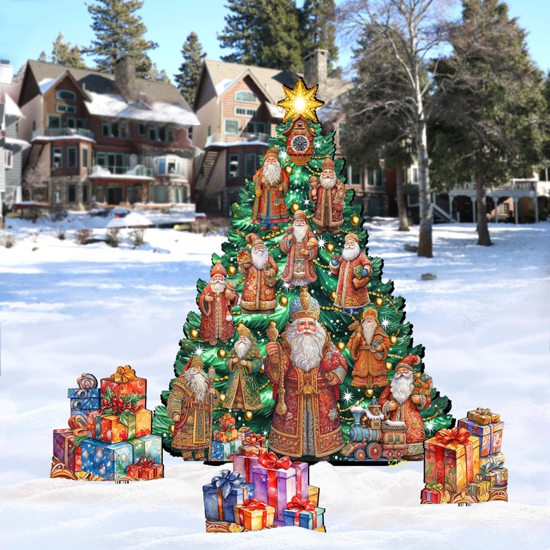Santa-Themed Christmas Tree Set Outdoor Indoor Decor Wooden Christmas Decoration by G. Debrekht Christmas Decor – 8191517F-G