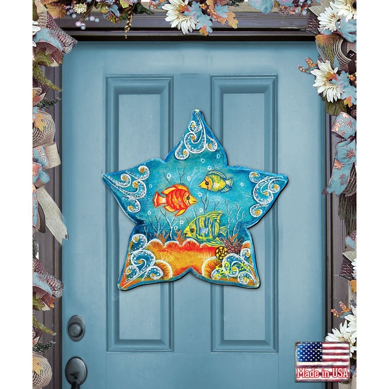 Sea Starfish Beach House Door Decor by G. DeBrekht – Coastal Holiday Decor – 8126151H