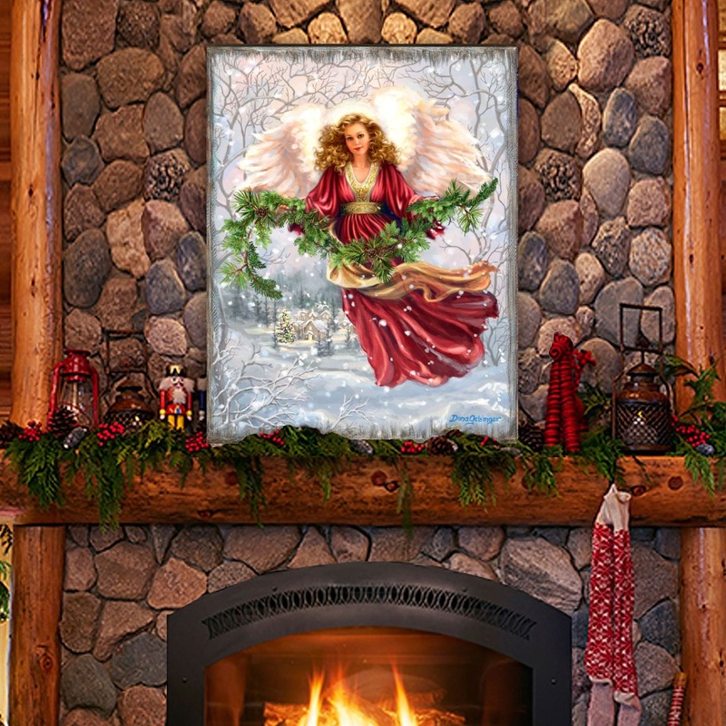 Snowfall Angel Art Wooden Wall Art by D. Gelsinger – Nativity Holiday Decor – 95681B-DG