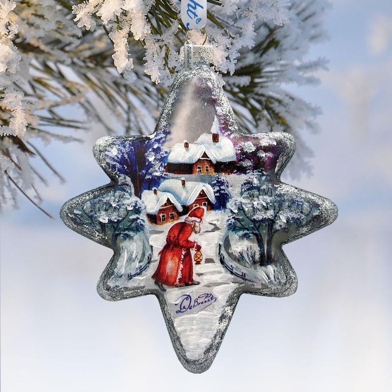 Snowman Play North Star Glass Ornament by G. DeBrekht – Christmas Santa Snowman Decor – 755-099