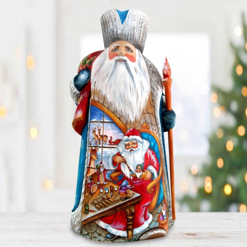 Snowy Workshop Santa Hand-Painted WOODCARVED Masterpiece by G. DeBrekht – Christmas Decor – 243015 *** PRE-ORDER – Handmade Just for You! ***