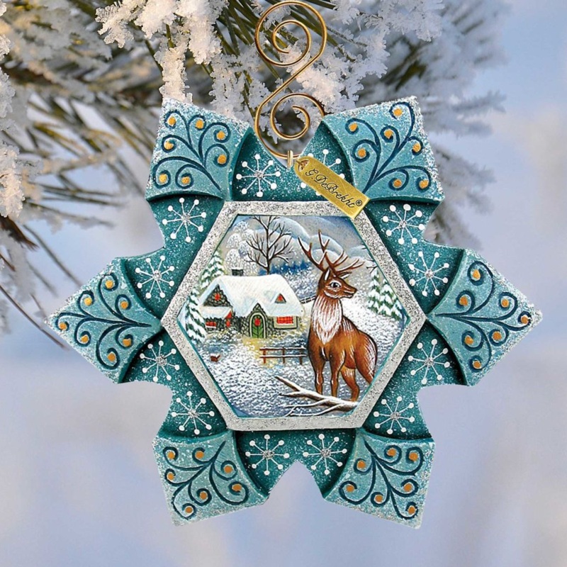 Stag Snowfall Sculpted Hand-Painted Christmas Ornament by G. DeBrekht – Wildlife Holiday Decor – 6102190