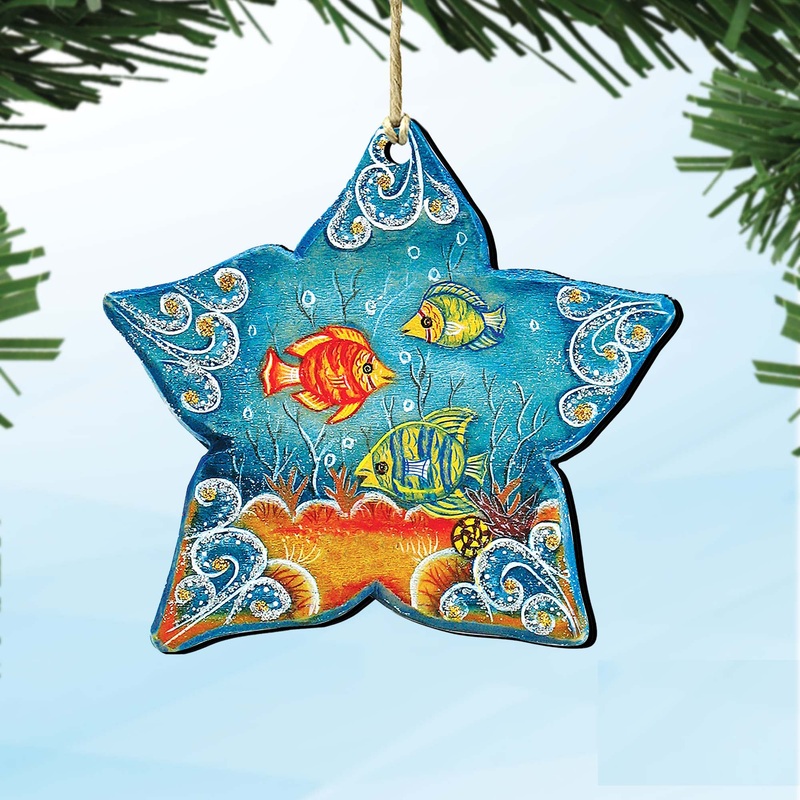 Starfish Christmas Wooden Ornaments by G. DeBrekht – Coastal Holiday Decor – 8126151