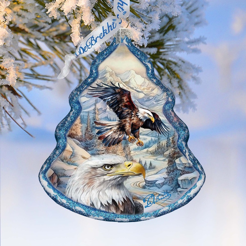 The Land of the Free – American Eagle Tree Glass Ornament by G. Debrekht – Christmas Decor – 762-031