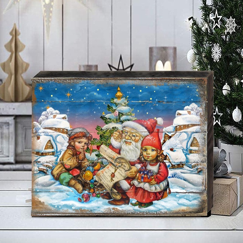 Vintage Christmas Santa Wooden Wall Art by G. DeBrekht – Christmas Santa Snowman Decor – 8173841B