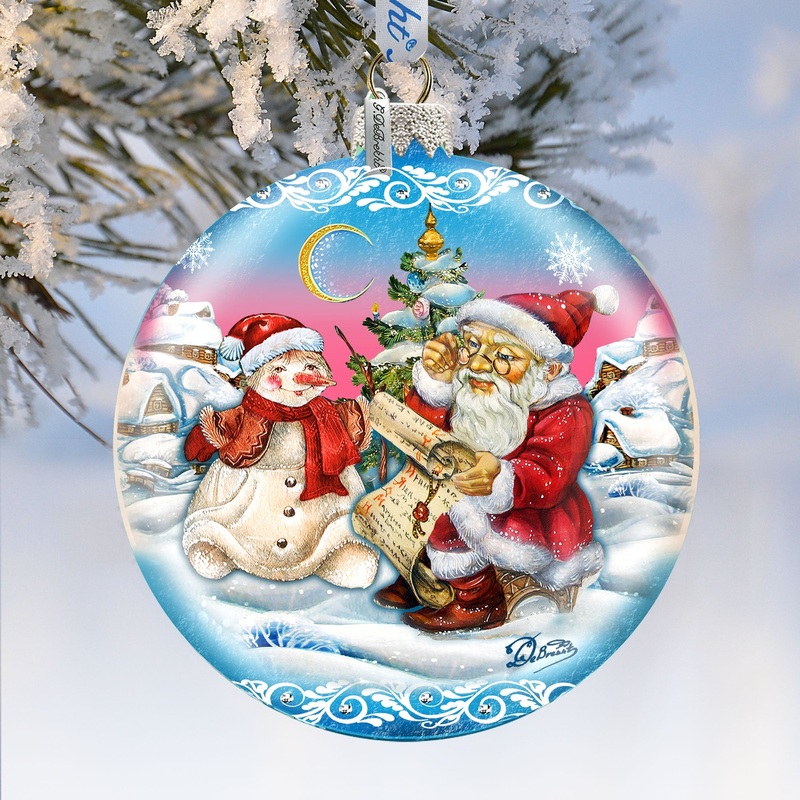Vintage Santa List Ball Glass Ornament Limited Edition by G. DeBrekht – Christmas Santa Snowman Decor – 73870B