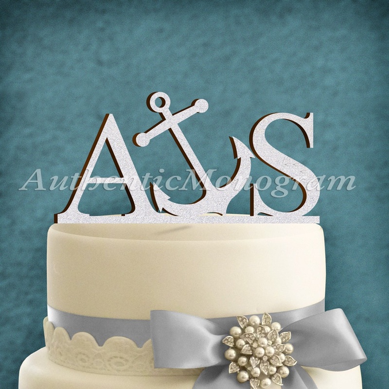 Wedding Cake Topper – Anchor Cake Topper – Custom Two Letters – Wooden Unpainted – Wedding- Celebration – Party decoration