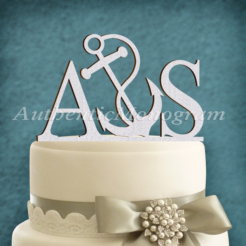 Wedding Cake Topper – Two Letter Anchor Cake Topper – Wooden Unpainted – Family Gift – Celebration Party decoration