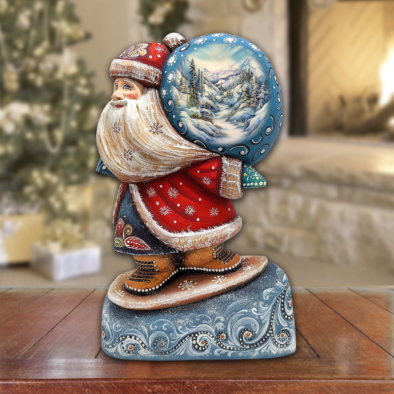 Winter Landscape Sack Santa Hand-Painted WOODCARVED Masterpiece by G. DeBrekht – Christmas Decor – 8204016 *** PRE-ORDER – Handmade Just for You! ***