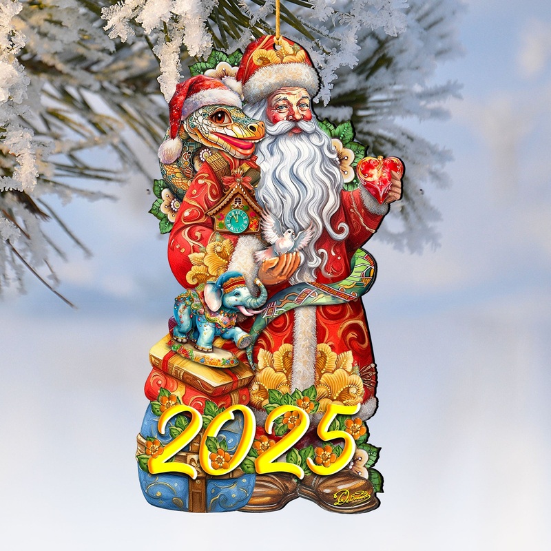 2025 Special Santa with Snake Wooden Ornaments by  – Christmas Santa Snowman Decor – 8652754-25