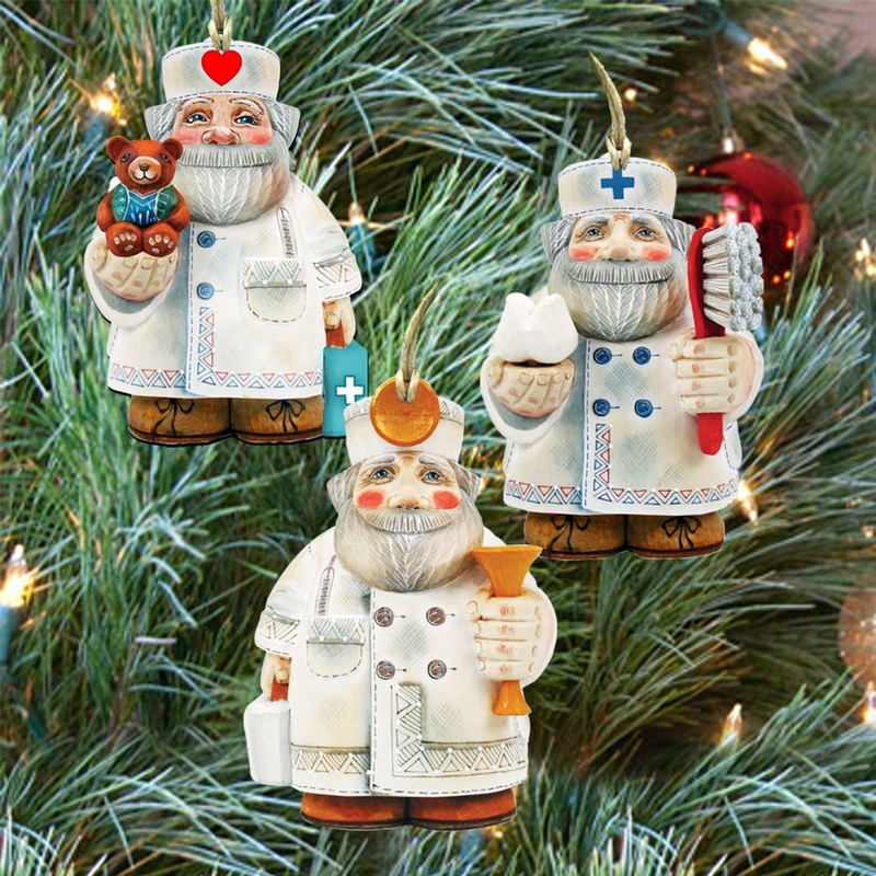 Appreciation Santa Wooden Ornaments Set of 3 by G. DeBrekht – Christmas Santa Snowman Decor – 8100013S3