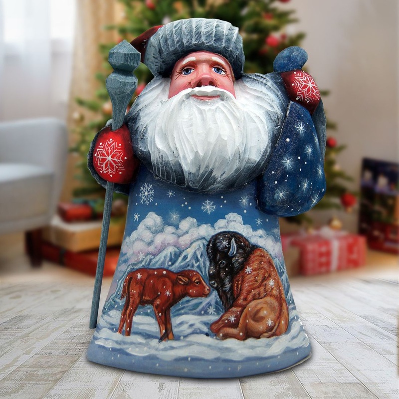 Buffalo Village Santa Hand-Painted WOODCARVED Masterpiece by G. DeBrekht – Wildlife Holiday Decor – 8214801 *** PRE-ORDER – Handmade Just for You! ***