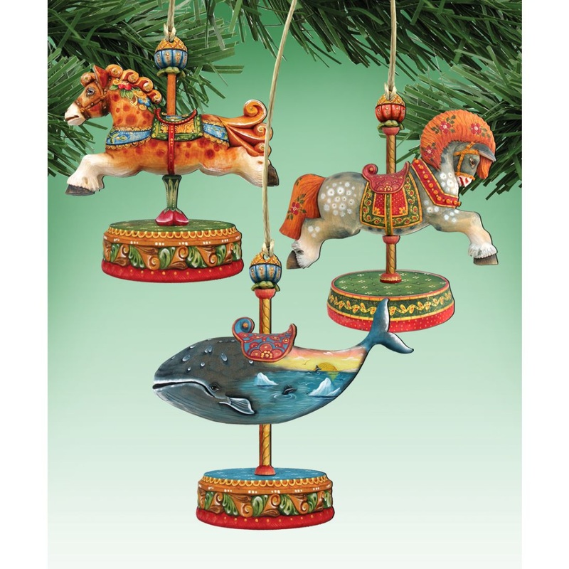 Carousel Wooden Ornaments Set of 3 by G. DeBrekht – Christmas Decor – 81000872S3