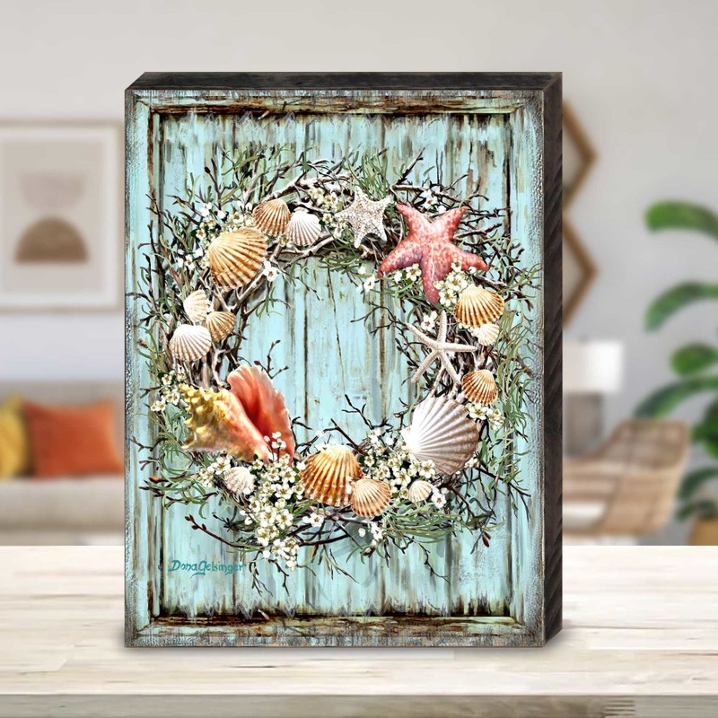 Christmas Coastal Wreath Wooden Wall Art by D. Gelsinger – Coastal Holiday Decor – 95607B-1715