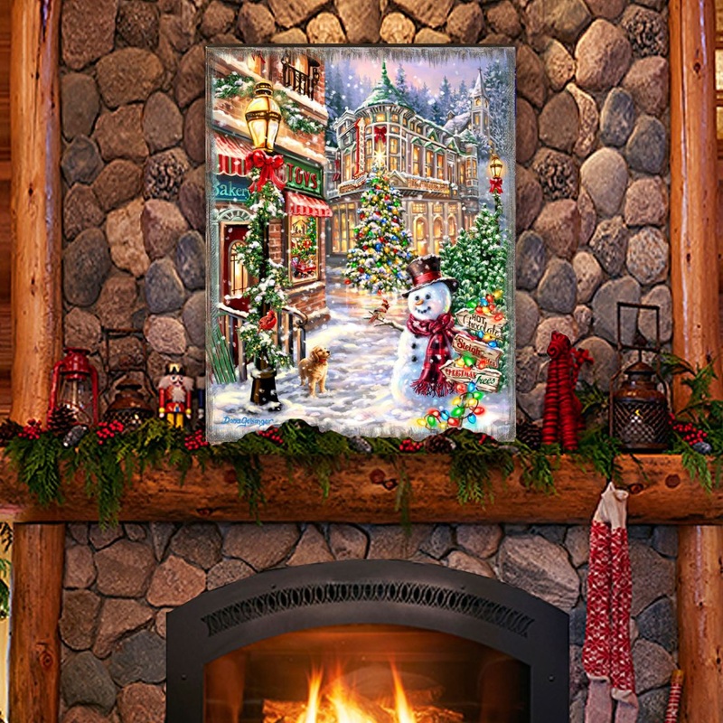 Christmas Lane Wooden Wall Art by D. Gelsinger – Christmas Santa Snowman Decor – 95674B-DG