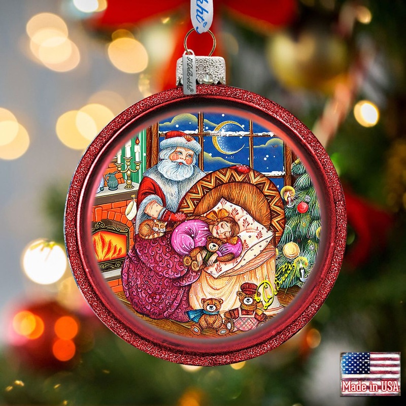 Christmas Night Glass Ornament by G. DeBrekht – Christmas Santa Snowman Decor – 73615C