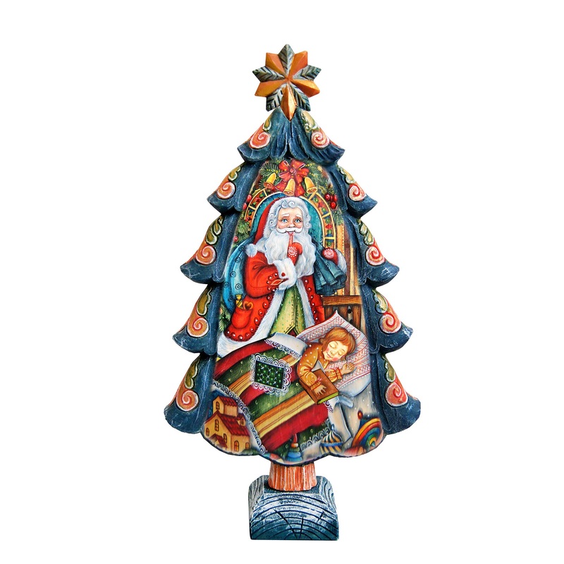 Christmas Night Tree Handcrafted Christmas Figurine – G. DeBrekht – Christmas Santa Snowman Decor – 588051M