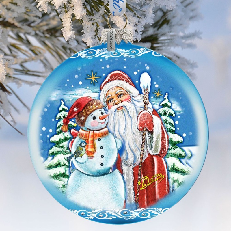 Christmas Workshop Glass Ornament Limited Edition by G. DeBrekht – Christmas Santa Snowman Decor – 73888