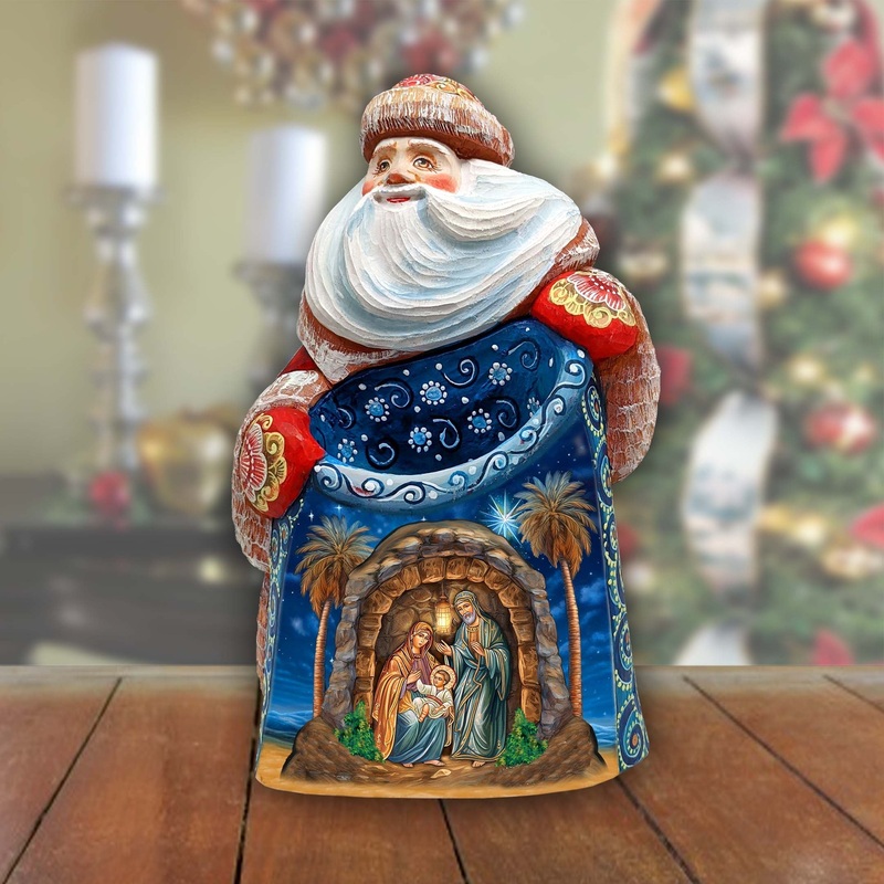 Classic Nativity Santa Hand-Painted WOODCARVED Masterpiece Figurine by G. DeBrekht – Nativity Holiday Decor – 8203021 *** PRE-ORDER – Handmade Just for You! ***