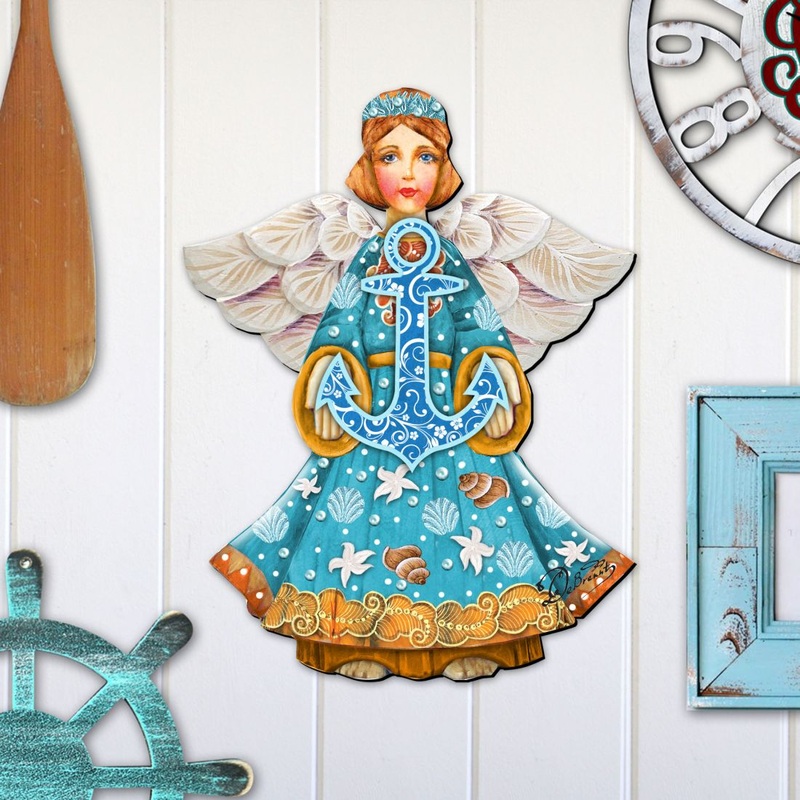 Coastal Angel with Anchor Door Decor by G. DeBrekht – Coastal Holiday Decor – 8152724-2H