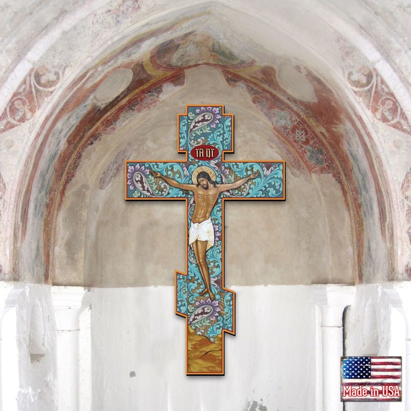 Crucifixion of Christ Faux Golden Leaf Wooden Cross Wall Art – Inspirational Icon Dcor – 88158