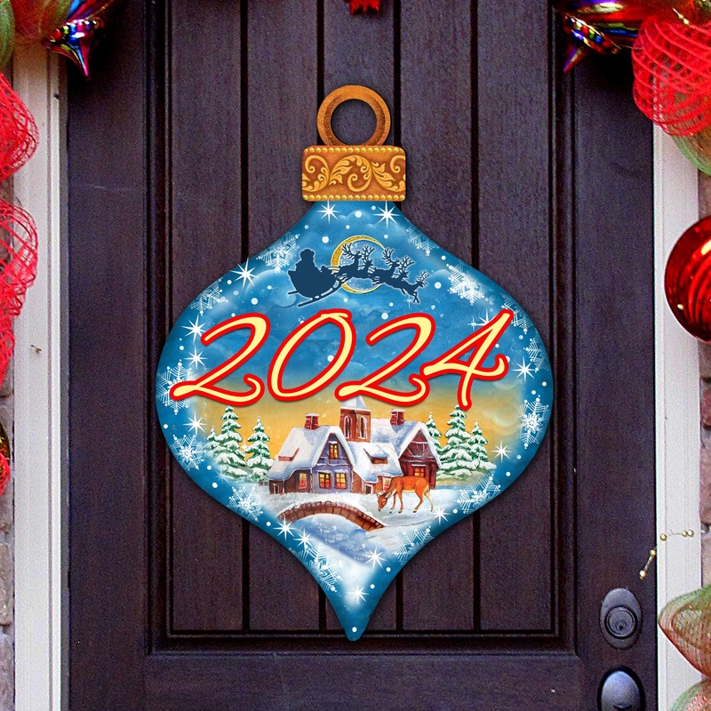 Dated Christmas Village Dated Door Decor by G. DeBrekht – Christmas Santa Snowman Decor – 8112182H-D