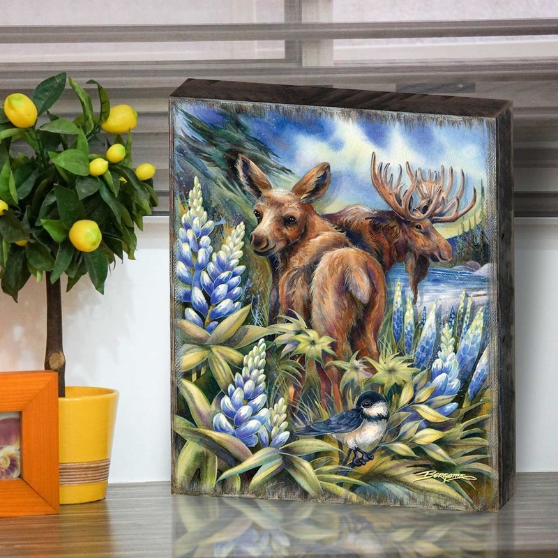 Easily AMoosed in Lupine Wooden Wall Art by J. Bergsma – Nature Wildlife Decor – 85922948B-JB