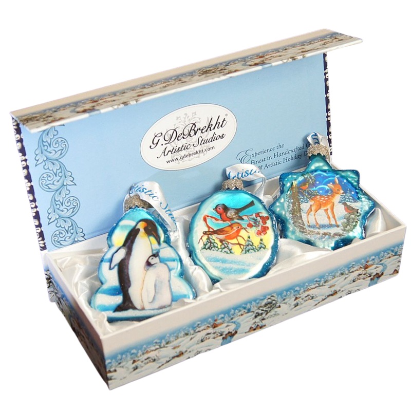 Forest Friends Mercury Glass Ornaments Set of 3 by G. DeBrekht – Wildlife Holiday Decor – 770105S3