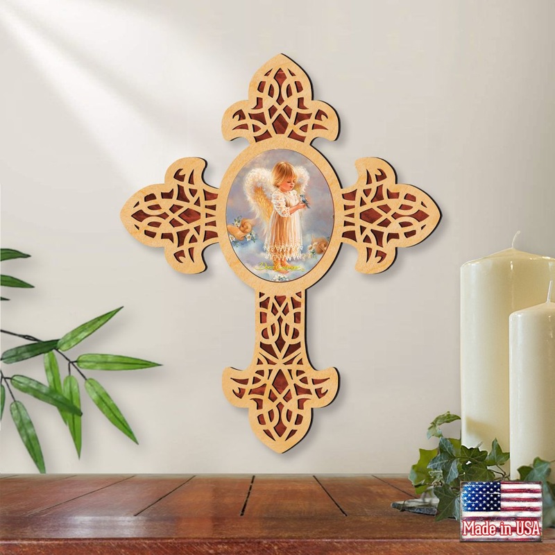 Girly Angel Pointy Wooden Cross by D. Gelsinger – Inspirational Icon Decor – 88388-DG
