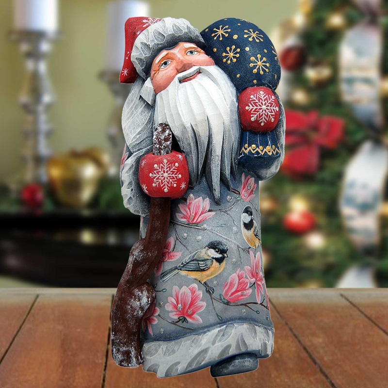 Goldfinch Santa Hand-Painted WOODCARVED Masterpiece by G. DeBrekht – Wildlife Holiday Decor – 8215101M *** PRE-ORDER – Handmade Just for You! ***