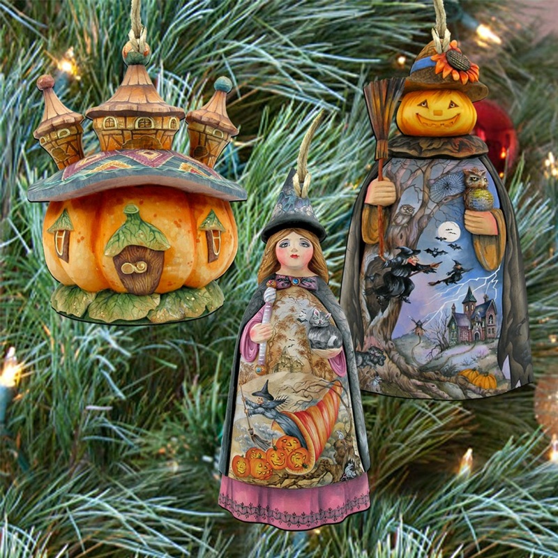 Halloween Wooden Ornaments Set of 3 Gift Set by G. DeBrekht – Thanksgiving Halloween Decor – 8100024S3